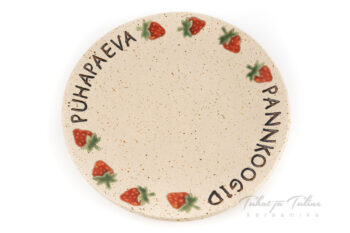 Pannkoogi alus "Maasikad" ümar (valge täpisavi)