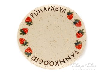 Pannkoogi alus “Maasikad” ümar (valge täpisavi)