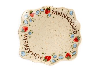 Pannkoogialus “Maasikad ja mustikad” (valge täpisavi)